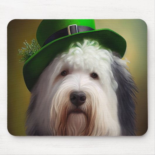 Oude Engelse Sheepdog in St. Patrick's Day Dress Muismat (Voorkant)