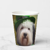 Oude Engelse Sheepdog in St. Patrick's Day Dress Papieren Bekers (Achterkant)