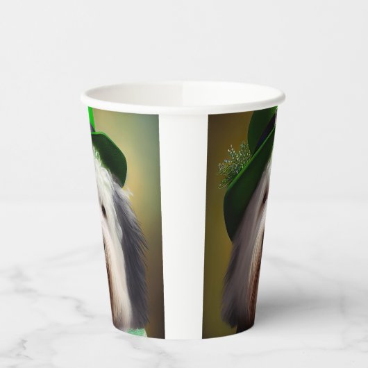 Oude Engelse Sheepdog in St. Patrick's Day Dress Papieren Bekers (Links)