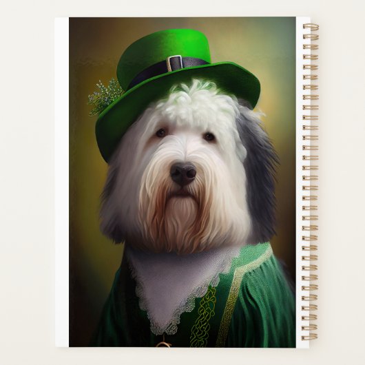Oude Engelse Sheepdog in St. Patrick's Day Dress Planner (Achterkant)
