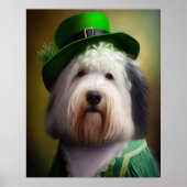 Oude Engelse Sheepdog in St. Patrick's Day Dress Poster (Voorkant)