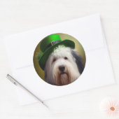 Oude Engelse Sheepdog in St. Patrick's Day Dress Ronde Sticker (Envelop)