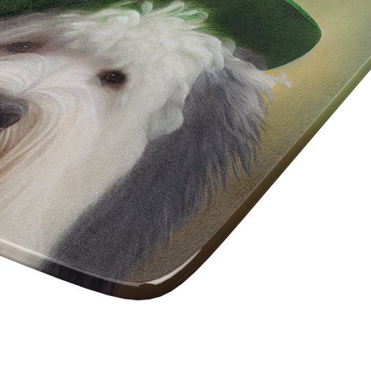 Oude Engelse Sheepdog in St. Patrick's Day Dress Snijplank (Hoek)