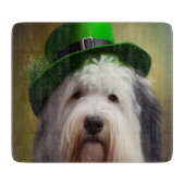 Oude Engelse Sheepdog in St. Patrick's Day Dress Snijplank (Voorkant)