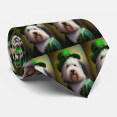Oude Engelse Sheepdog in St. Patrick's Day Dress Stropdas (Opgerold)