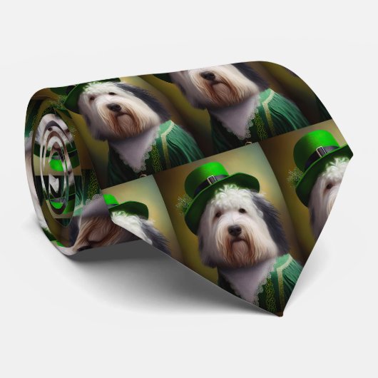 Oude Engelse Sheepdog in St. Patrick's Day Dress Stropdas (Opgerold)