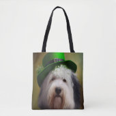 Oude Engelse Sheepdog in St. Patrick's Day Dress Tote Bag (Voorkant)