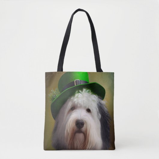 Oude Engelse Sheepdog in St. Patrick's Day Dress Tote Bag (Voorkant)