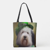 Oude Engelse Sheepdog in St. Patrick's Day Dress Tote Bag (Achterkant)