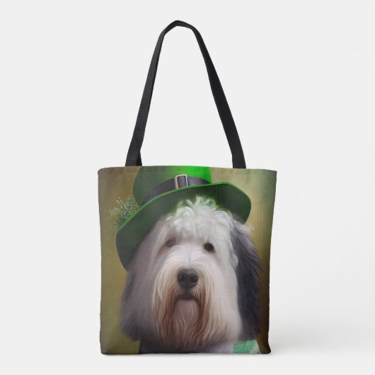 Oude Engelse Sheepdog in St. Patrick's Day Dress Tote Bag (Achterkant)