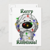 Oude Engelse Sheepdog - kerstlampjes Feestdagenkaart (Voorkant / Achterkant)