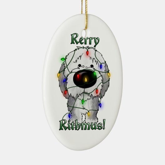 Oude Engelse Sheepdog - kerstlampjes Keramisch Ornament (Rechts)