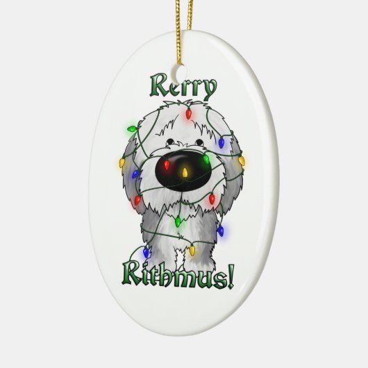 Oude Engelse Sheepdog - kerstlampjes Keramisch Ornament (Links)