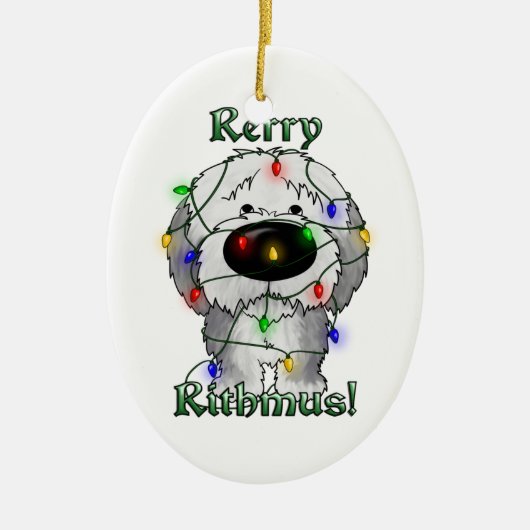 Oude Engelse Sheepdog - kerstlampjes Keramisch Ornament (Voorkant)