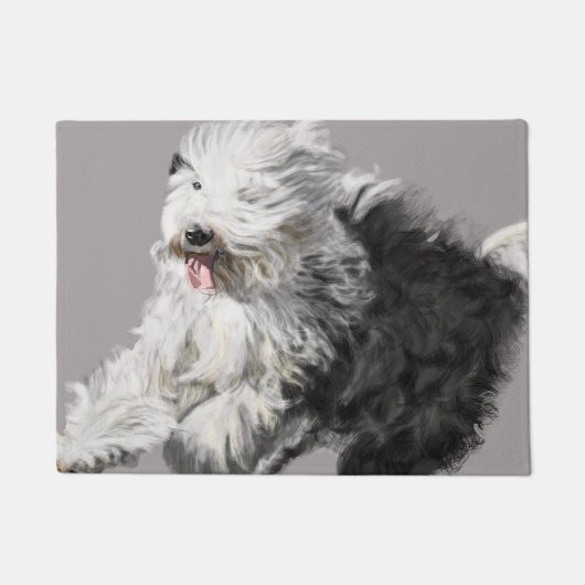 Oude Engelse Sheepdog - "Koming Through!" Deurmat (Voorkant)