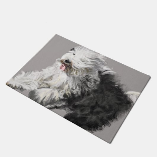 Oude Engelse Sheepdog - "Koming Through!" Deurmat (Schuin)