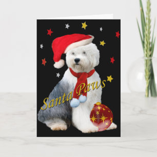 Oude Engelse Sheepdog Santa Paws Feestdagen Kaart