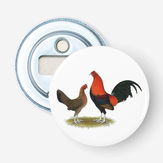 Oude Engelse spelbantams: BB Red Pair Button Flesopener (Voorkant)