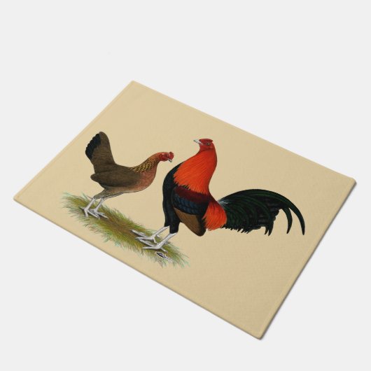 Oude Engelse spelbantams: BB Red Pair Deurmat (Schuin)