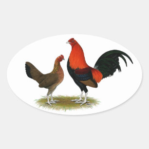 Oude Engelse spelbantams: BB Red Pair Ovale Sticker