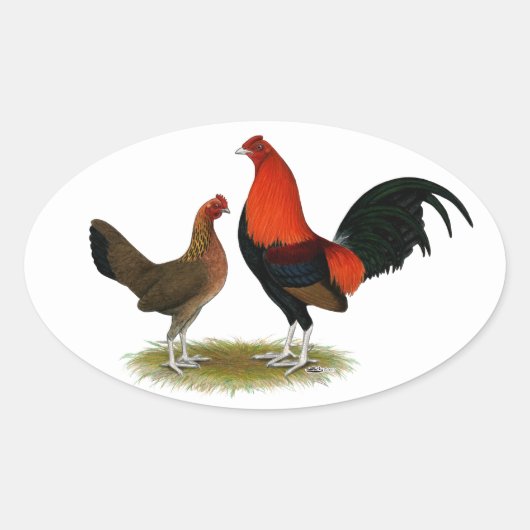 Oude Engelse spelbantams: BB Red Pair Ovale Sticker (Voorkant)