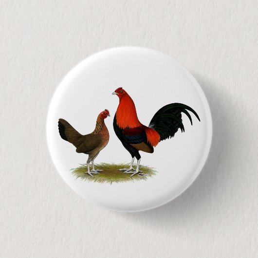 Oude Engelse spelbantams: BB Red Pair Ronde Button 3,2 Cm (Voorkant)
