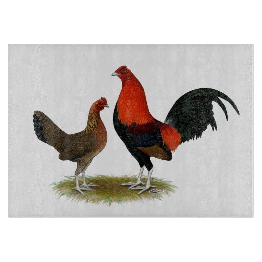 Oude Engelse spelbantams: BB Red Pair Snijplank (Voorkant)