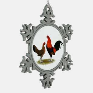 Oude Engelse spelbantams: BB Red Pair Tin Sneeuwvlok Ornament