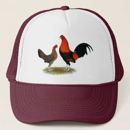 Oude Engelse spelbantams: BB Red Pair Trucker Pet (Voorkant)