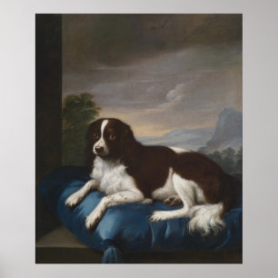 Oude Engelse Springer Spaniel op een kussen Poster