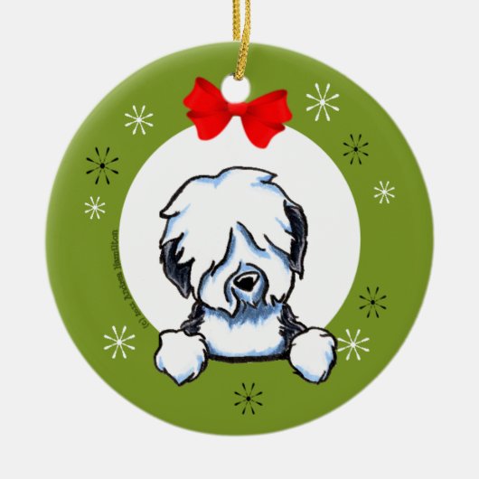 Oude Engelstalige kerstcadeautjes van Sheepdog Keramisch Ornament (Voorkant)
