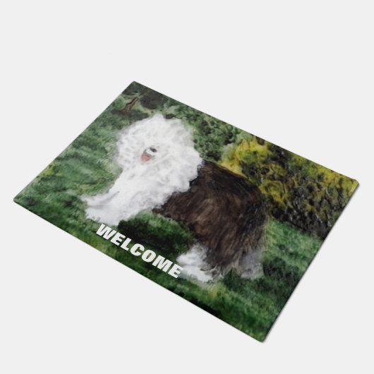 Oude Engelstalige Sheepdog Art die je verwelkomt! Deurmat (Schuin)