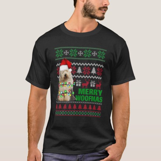 Oude Engelstalige Sheepdog for Merry Woofmas Ugly  T-shirt (Voorkant)