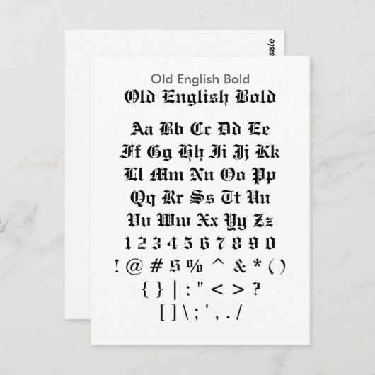 Oude Engelstalige versie van het voorbeeldblad Zaz Briefkaart (Voorkant / Achterkant)