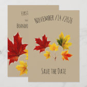 Oude esdoornbladeren save the date (Voorkant / Achterkant)
