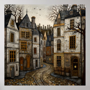 Oude Europese Cobblestone Street rustieke gebouwen Poster