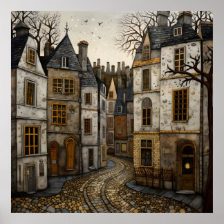 Oude Europese Cobblestone Street rustieke gebouwen Poster