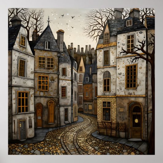 Oude Europese Cobblestone Street rustieke gebouwen Poster (Voorkant)