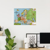 Oude Europese kaart 20e eeuw algemene kaart Poster (Thuiskantoor)