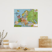 Oude Europese kaart 20e eeuw algemene kaart Poster (Keuken)