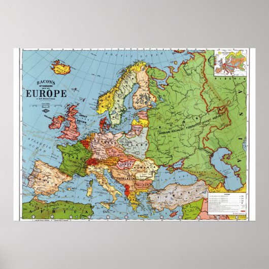 Oude Europese kaart 20e eeuw algemene kaart Poster (Voorkant)