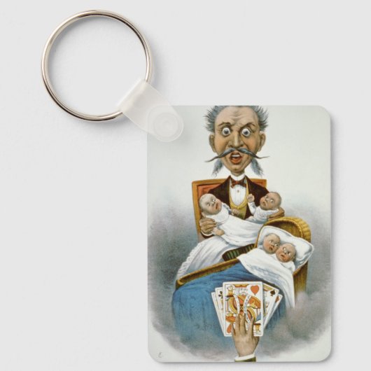 Oude familie, vader met vierlingbaby's sleutelhanger (Voorkant)