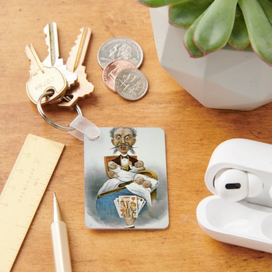 Oude familie, vader met vierlingbaby's sleutelhanger (Bureau)