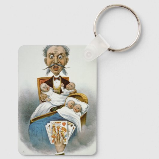 Oude familie, vader met vierlingbaby's sleutelhanger (Achterkant)