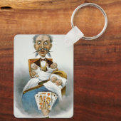 Oude familie, vader met vierlingbaby's sleutelhanger (Achterkant)