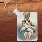 Oude familie, vader met vierlingbaby's sleutelhanger (Voorkant)