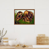 Oude familielleeuwen schilderij poster (Keuken)