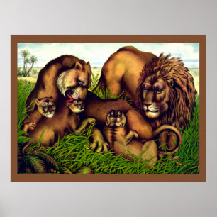 Oude familielleeuwen schilderij poster