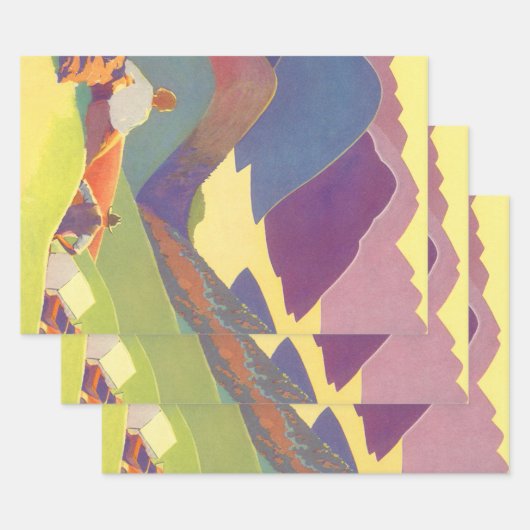 Oude familievakantie, picknick in de bergen inpakpapier vel (Set)