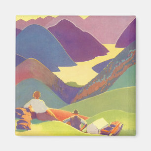 Oude familievakantie, picknick in de bergen magneet